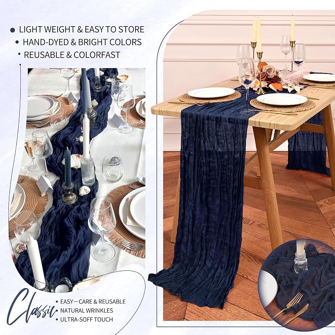 18 Pack Cheesecloth Table Runner 10FT Navy Blue Table Runner Boho Gauze Cheese - Image 5