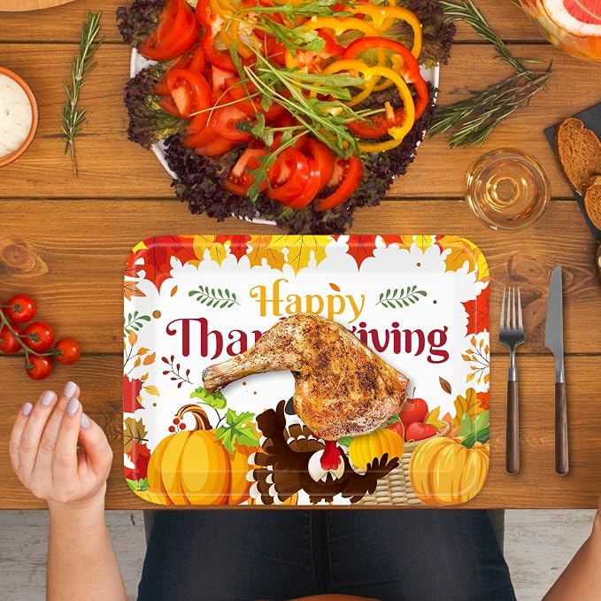 Whaline 3 Pcs Thanksgiving Day Serving Trays Turkey Pumpkin Maple Leaves - Image 7