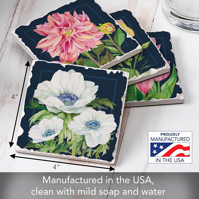 Thirstystone Garden Blooms 4 Pack Assorted Tumbled Tile Stone Coasters | 4" - Image 3