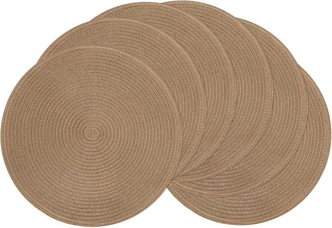 SHACOS Round Braided Placemats Set of 6 Washable Cotton Polyester 15 inch Round by SHACOS