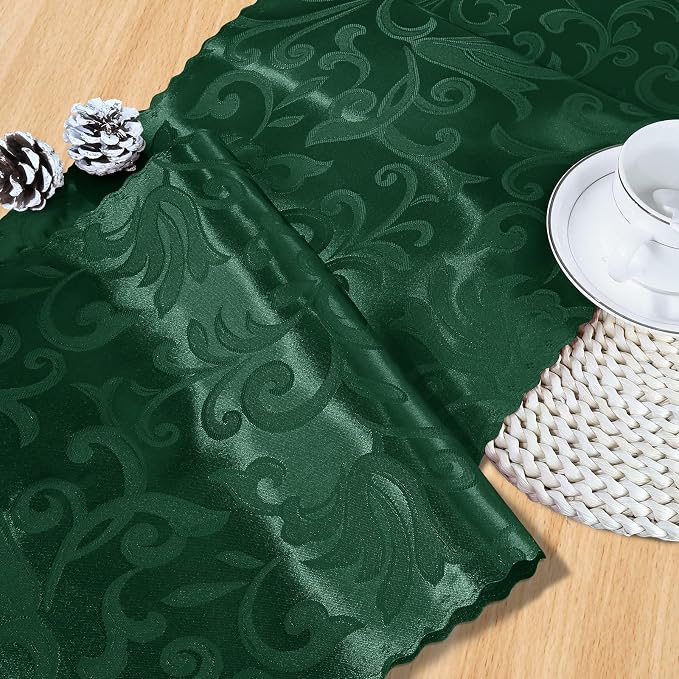 MILVOWOC Emerald Green Satin Table Runner, 12 Pack, 12 x 72 Inch | Jacquard - Image 4