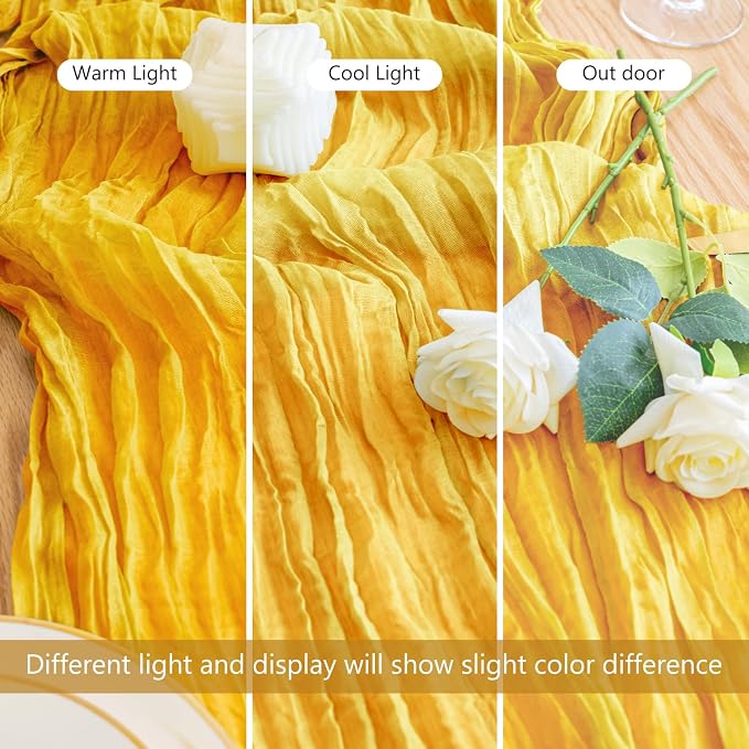 Cheesecloth Table Runner 10FT 2Pcs Gold Boho Gauze Rustic Sheer Runners | - Image 5