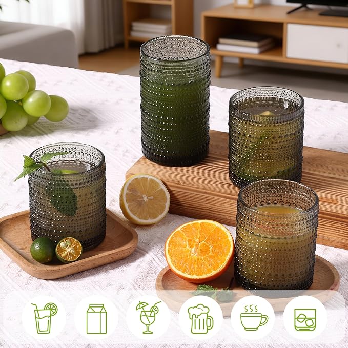 Moretoes Gray Hobnail Drinking Glasses Set of 6, Glass Cups | 12 Oz Highball - Image 4