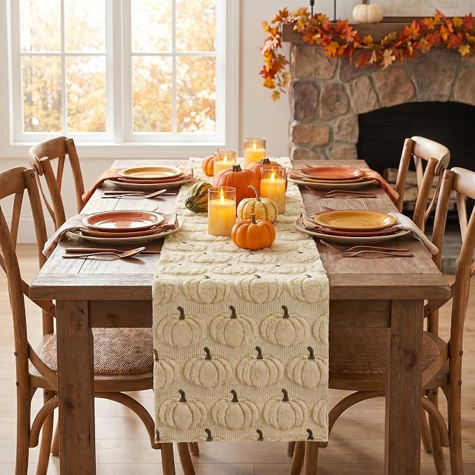 Artoid Mode Beige Soft Faux Fur Fall Table Runner 13x48 Inch | Seasonal Kitchen - Image 2