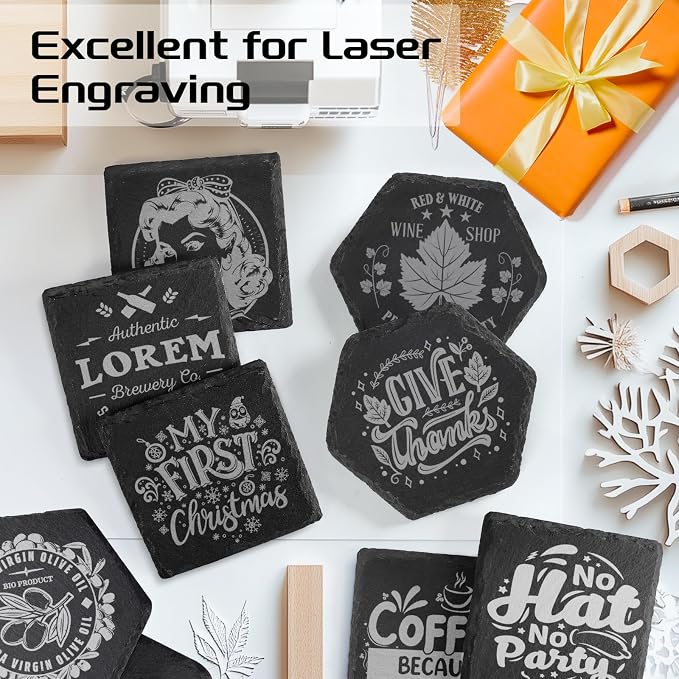 60 PCS Slate Stone Coasters Bulk, MAPRIAL 4 Inch Black Handmade Drink Coasters - Image 4