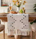 Boho Table Runner 13 x 108 Inch Long Natural Cotton Woven Runner by Caflife