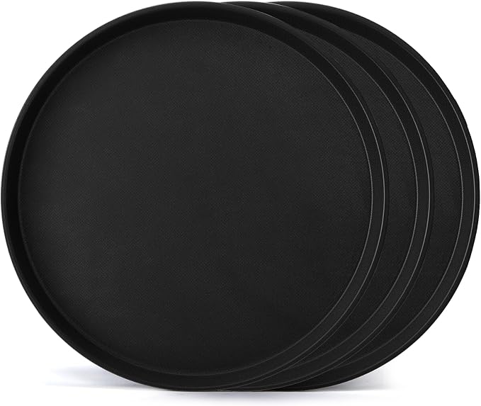 TOPZEA 3 Pack Large Restaurant Serving Tray, 18 Inch Plastic Black Round Server by TOPZEA