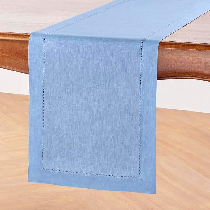 Solino Home 100% Pure Linen Table Runner Cornflower Blue Woven, 14 x 120 in | - Image 2