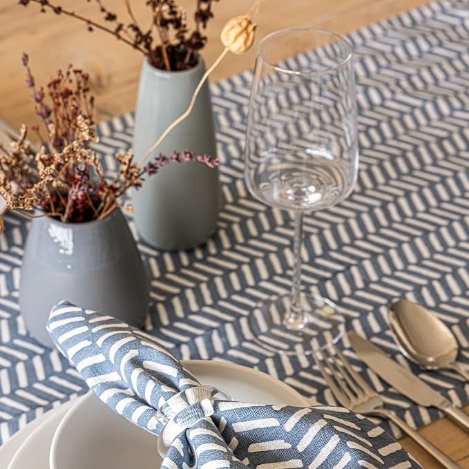 Over&Back 18x90 Hand-Blocked Printed Cotton Table Runner - Image 8