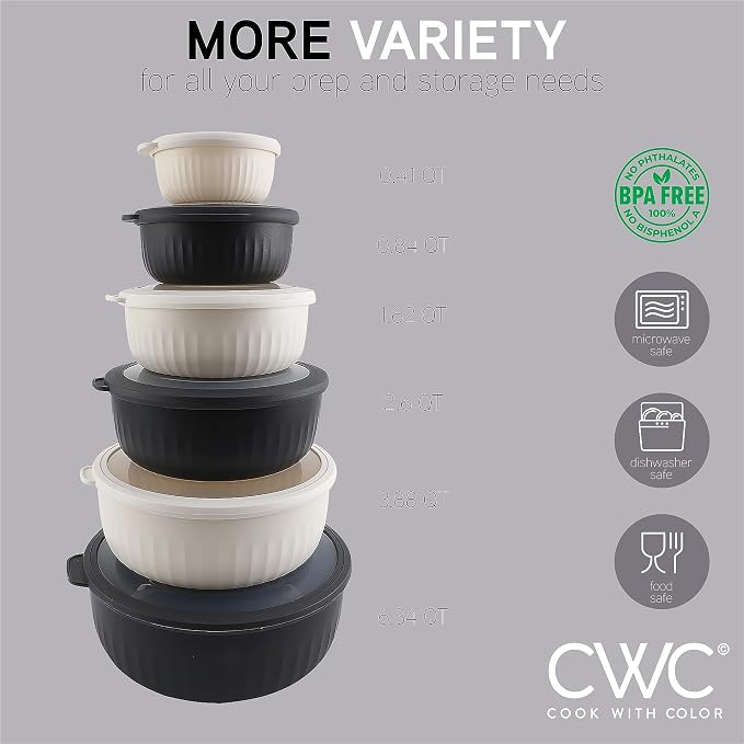 COOK WITH COLOR Prep Bowls with Lids- Wide and Deep Nesting Plastic Small - Image 5