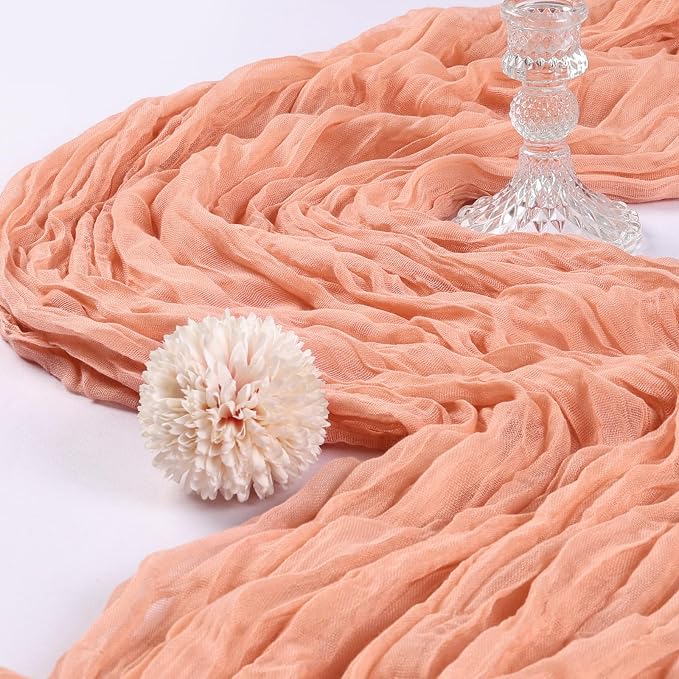 12 Pack 10Ft Peach Cheesecloth Table Runner 23 x 120 Inch | Gauze Rustic Boho - Image 3