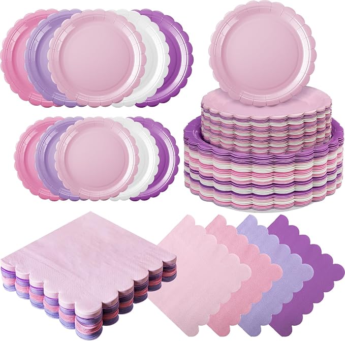 110 Pcs Pink Purple Plates and Napkins Tableware Set Serve 25 Guests Includes by Ziliny