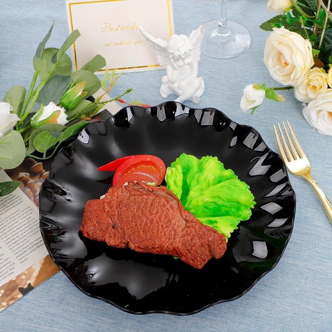 LIYH 24 Pcs Black Reusable Plastic Plates – Unbreakable Camper Dishes, - Image 7
