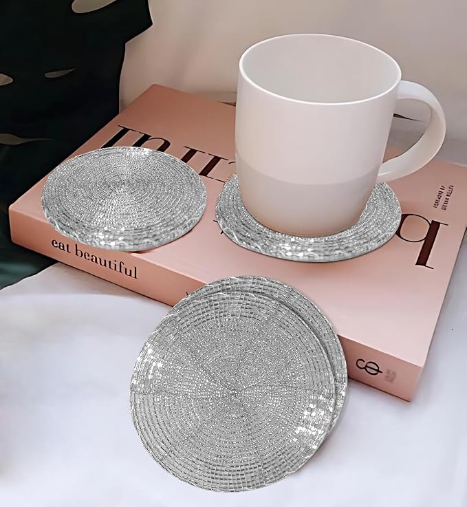 Silver Coasters Set of 4, Handmade Beaded Bar Drink Tabletop Protection Coasters - Image 7