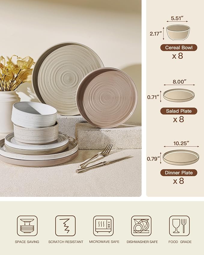 Dinnerware Set for 8, Ceramic Plates & Bowls - Image 7