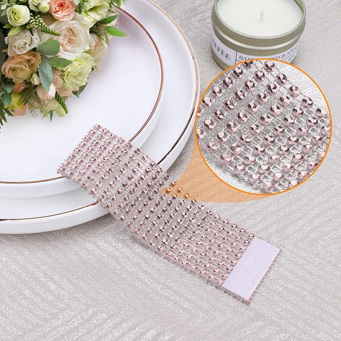 Pink Napkin Rings for Wedding Set of 150pcs, Rhinestone Diamond Crystal Napkin - Image 2