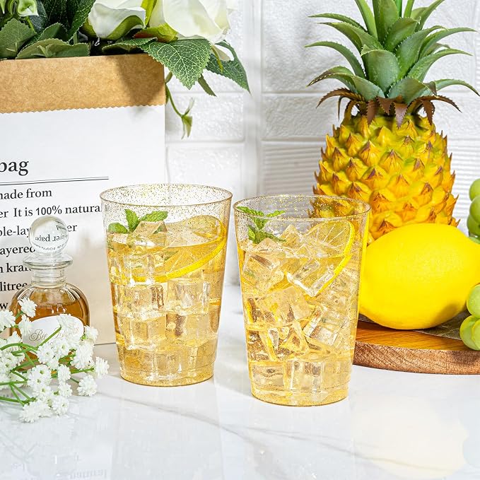 I00000 50 Pack 12 oz Gold Glitter Plastic Cups, Disposable Plastic Wine Glasses - Image 8