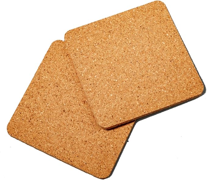 2PCS Cork Coasters for Drinks Absorbent Coaster 3.9 inch Square Simple Style - Image 4
