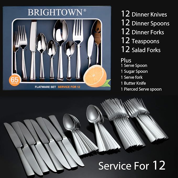 65 Piece Silverware Flatware Cutlery Set, Stainless Steel Fork Spoon Knife Sets - Image 2