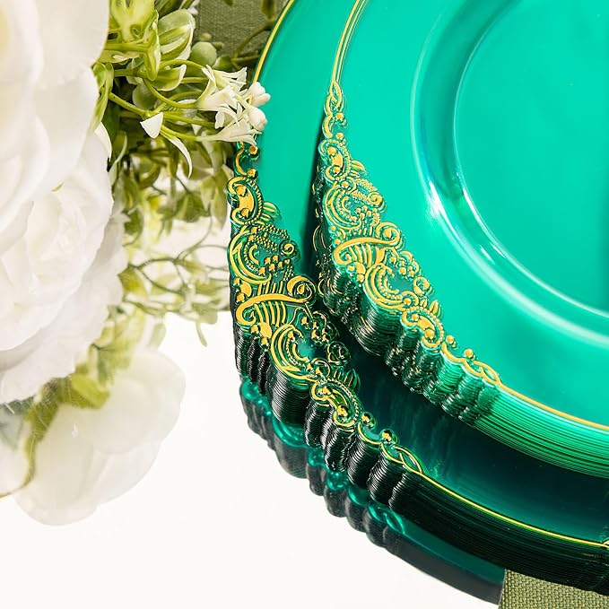 175 Pcs Clear Green Plates for Party | Elegant Disposable Dinnerware for 25 - Image 8