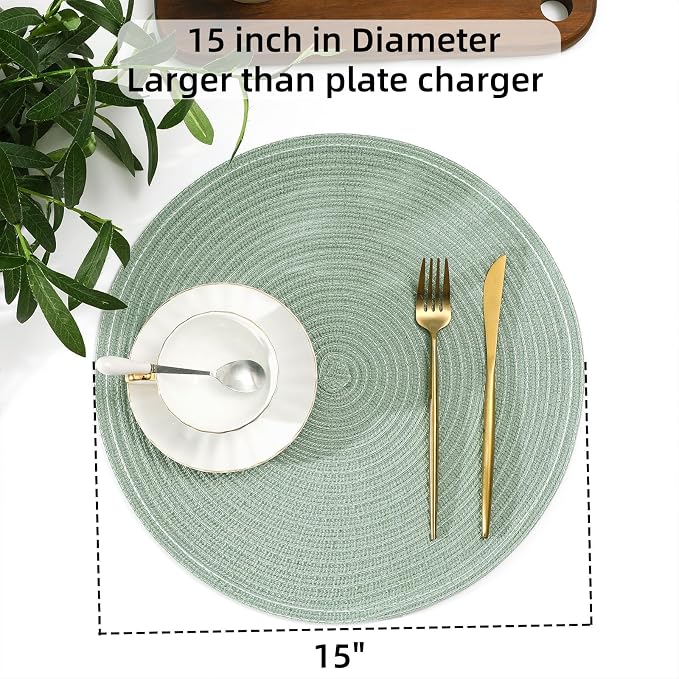 SHACOS Round Placemats Set of 4 Woven Braided Table Placemats 15 inch Cotton - Image 6