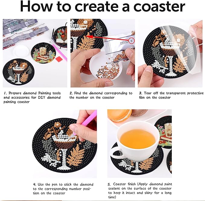 8PCS Bookshelf Diamond Art Coasters - Image 6