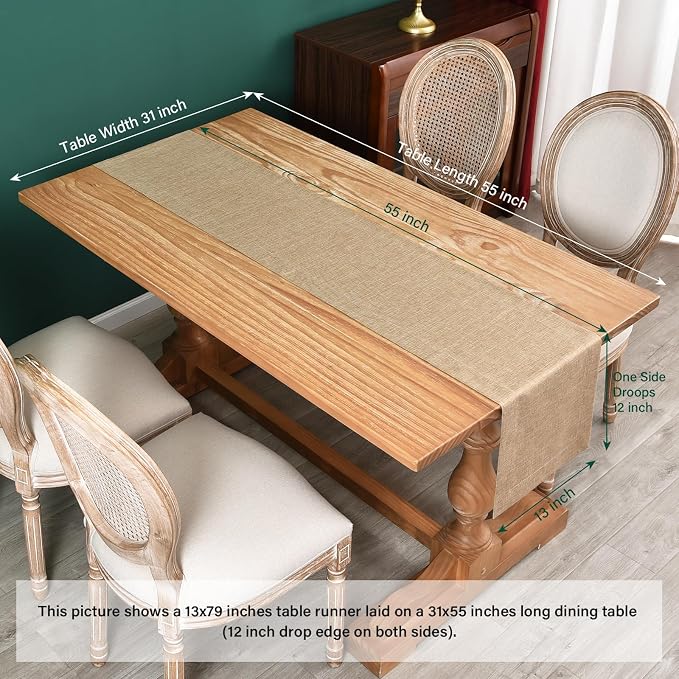 NEWISHER Farmhouse Rustic Faux Linen Solid Flaxen Table Runner 13x48inch | - Image 6