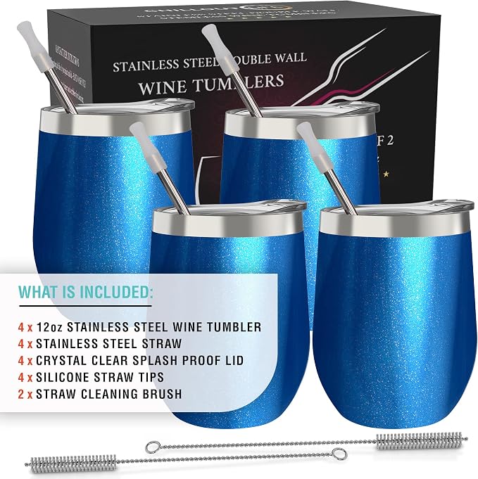 CHILLOUT LIFE 12 oz Stainless Steel Wine Tumblers 4 Pack - Image 4