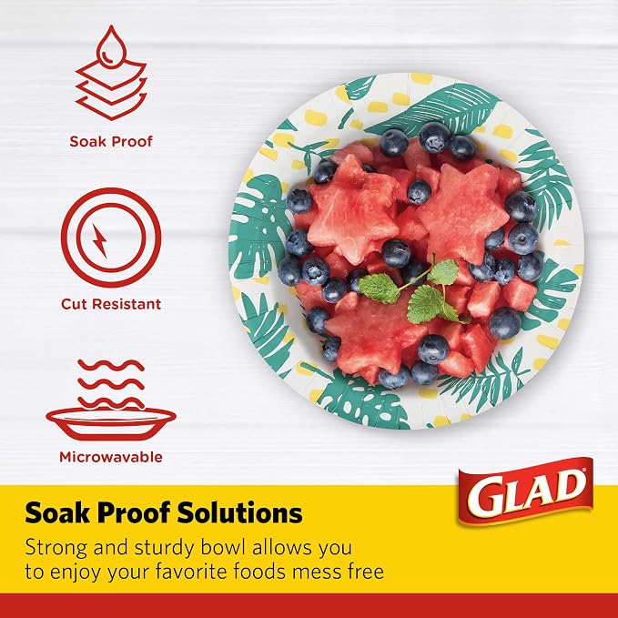 Glad Round Disposable Paper Bowls, Palm Leaves, 16 Oz, soak-proof and - Image 3