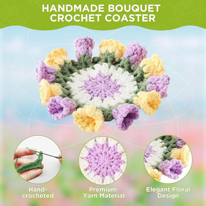 Crochet Flower Coasters, Handmade Bouquet Coasters - Image 4