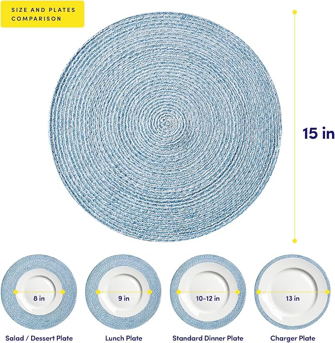 Round Placemats Set of 4-100% Cotton Two-Tone Placemat - Image 4