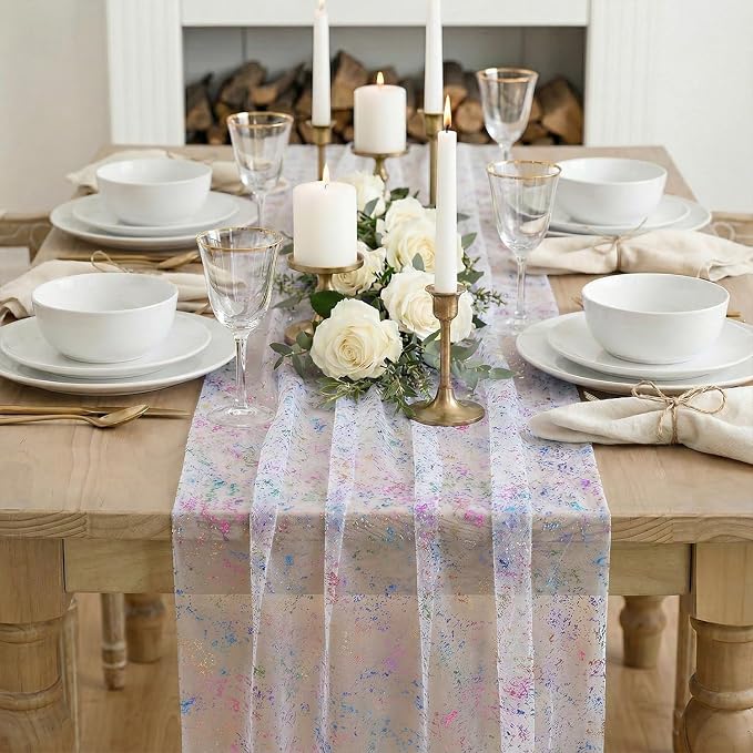 Artoid Mode Colorful Gold Gauze Table Runner 59x120 Inch 10FT, Glitter Metallic - Image 2