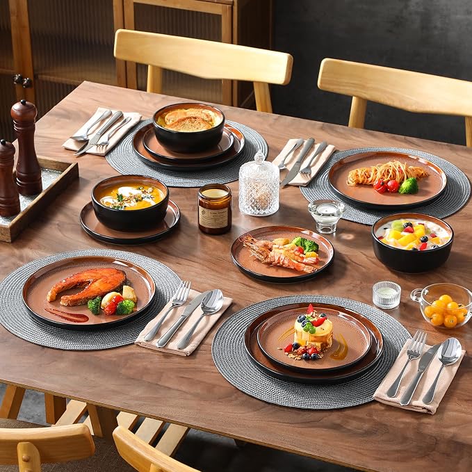 vancasso Plates and Bowls Sets, 18 Pieces Stoneware Dinnerware Sets - Image 7