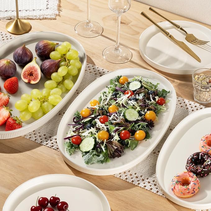 Ceramic Serving Platter Set of 3, Oval Serving Plates and Dishes | - Image 5