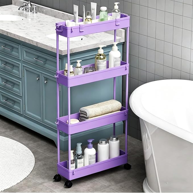 2-piece Set Slim Storage Cart 3 Tier, Bathroom Organizer Rolling Utility - Image 3