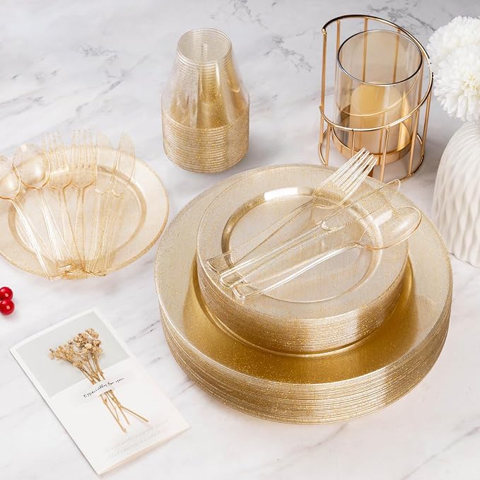 600 Piece Gold Glitter Disposable Plates - Image 5