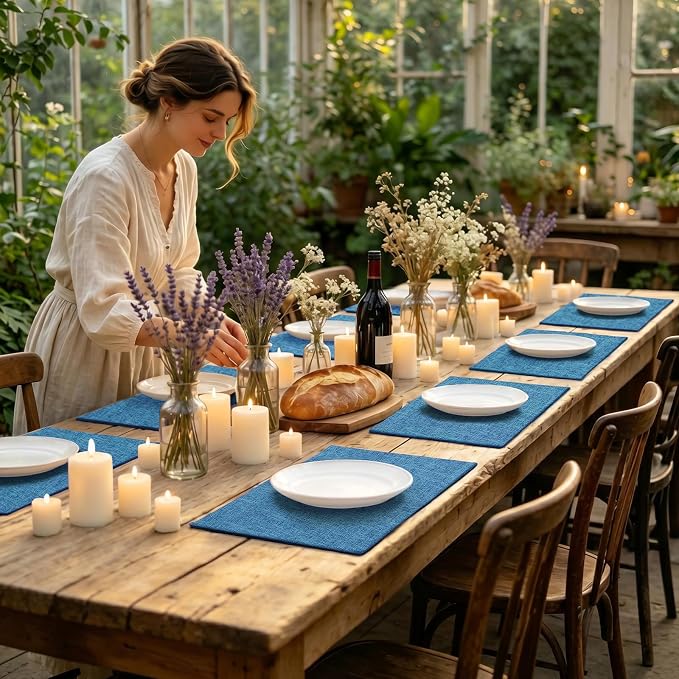 Faux Cotton Linen Placemats Set of 6, Cloth Washable Farmhouse Dining Table Mats - Image 8