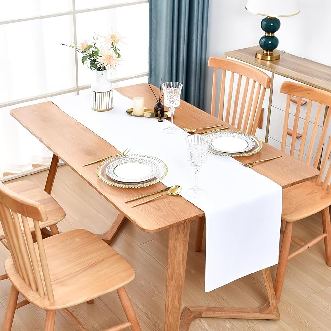 Farmhouse White Table Runner Dining Table Runners 60 Inches Long Coffee Table - Image 2