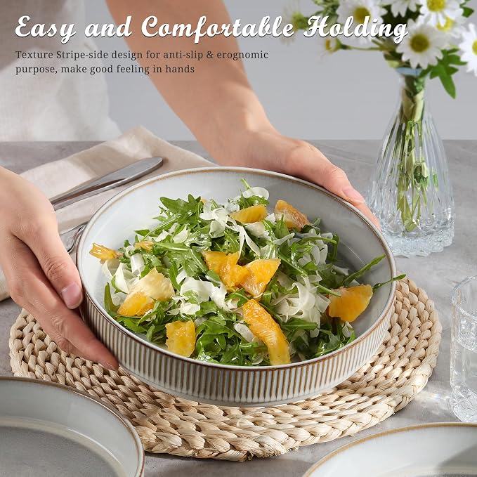 E-far Pasta Bowls Set of 6, 35oz Large Salad Bowl Plate - Image 4