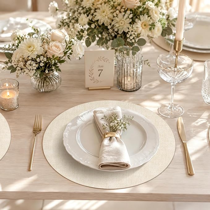 Maxpearl Faux Leather Round Placemats Set of 6, 13.8 inch, Heat Resistant - Image 7