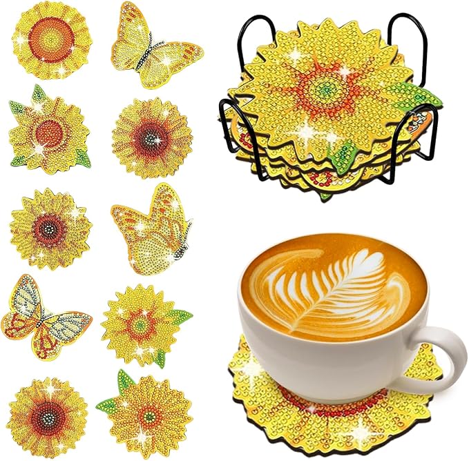10 pcs Diamond Painting Coasters | Diamond Art Coasters | Sunflower Diamond Art by LGANHAPY