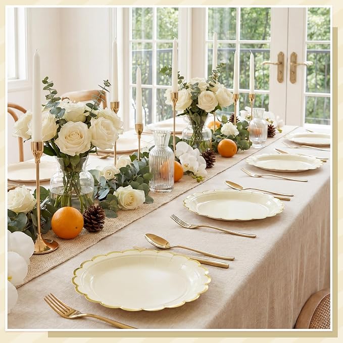 NatNarr 30 Pk Ivory Paper Plates 9" Scalloped Cream Plates - Image 7