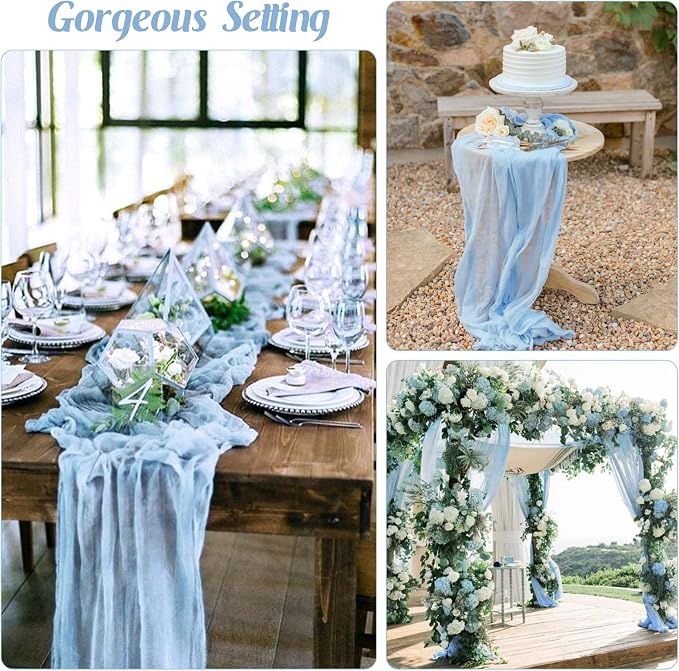 6 Pieces Baby Blue 10FT Cheesecloth Table Runner Boho Gauze Fabric Table Runner - Image 7