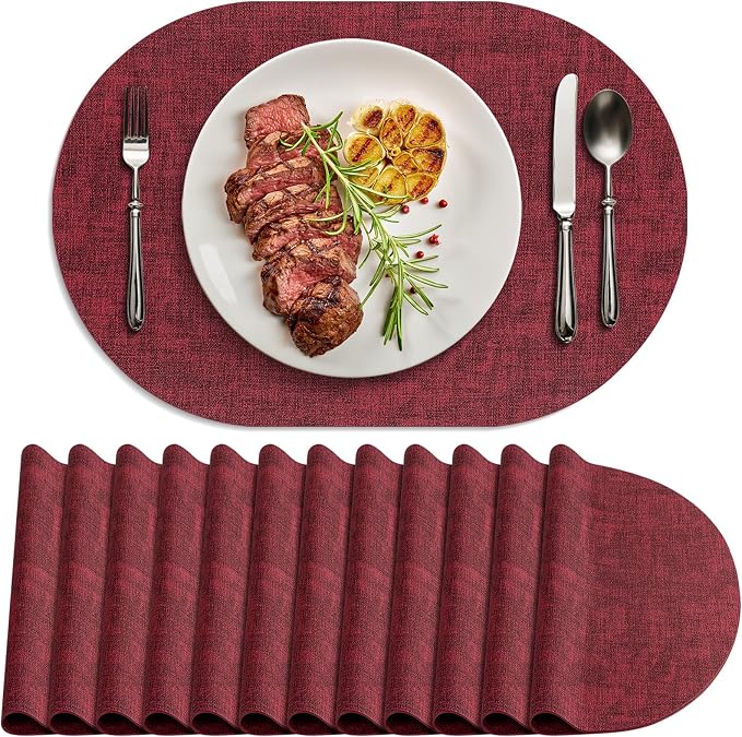 Placemats Set of 12 Washable, Heat Resistant Table Placemats Wipeable Faux by Delicateandelegantplacemats