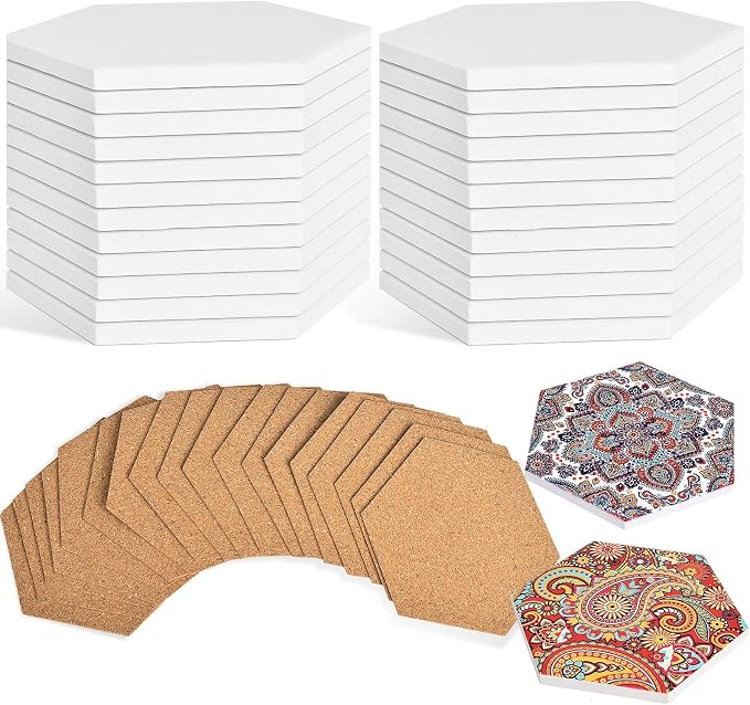 24 Pcs Ceramic Tiles for Crafts White Ceramic Coasters for Crafts by COYMOS
