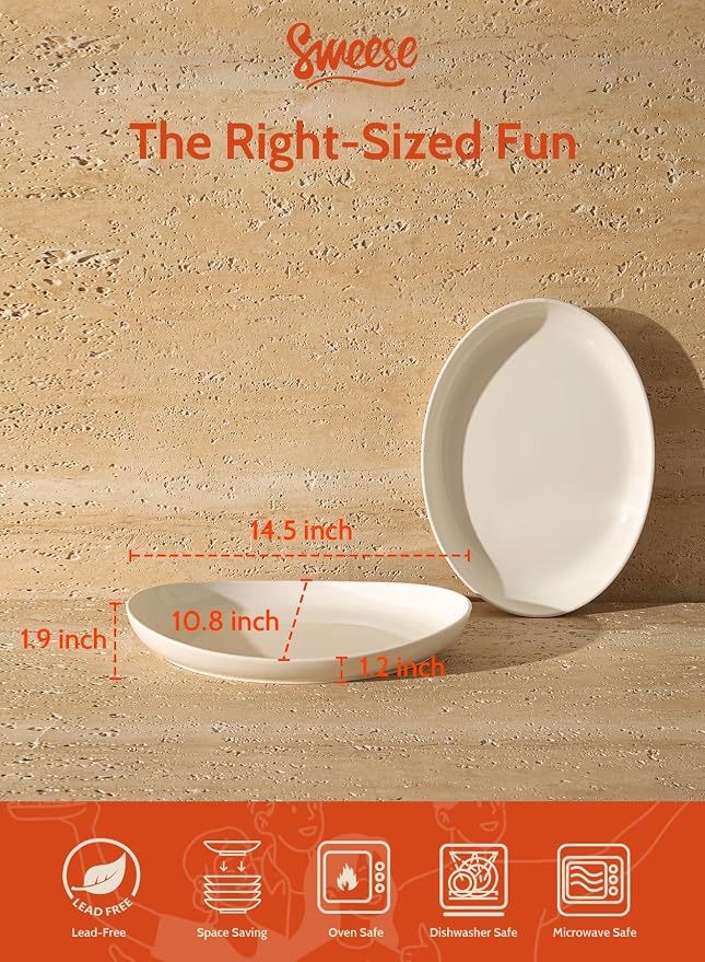 Sweese 2-Pack Porcelain Oval Serving Platters, 14.5 Inch 2.0 Count - Image 2