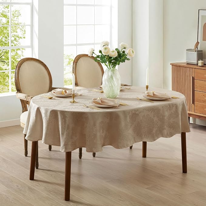 Newbridge Barcelona Luxury Damask Fabric Tablecloth, 60” Wide x 120” Oval - Image 5