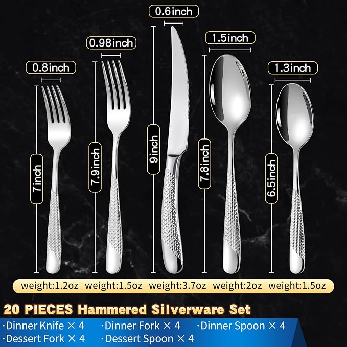 20-Piece Hammered Silverware Set - Image 3