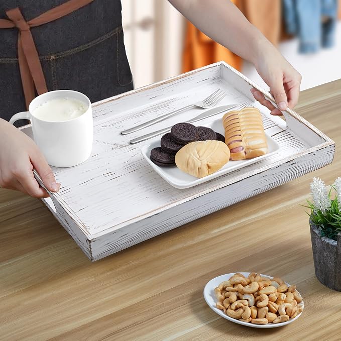 17 Inch Rustic White Serving Tray - Image 2