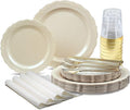 " OCCASIONS " 320 Pieces set-Vintage Wedding Party Disposable Plastic Plates & by OCCASIONSFINESTPLASTICTABLEWARE